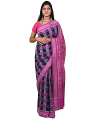 Pink red black colour handwoven cotton saree