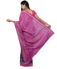 Pink red black colour handwoven cotton saree