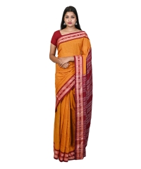Yellow red colour handwoven cotton saree