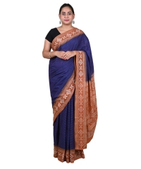 Navyblue brown colour handwoven cotton saree