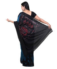 Sky black colour handwoven cotton saree