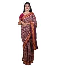 Brown maroon colour handwoven cotton saree