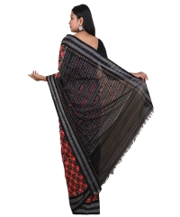 Red black colour handwoven cotton saree