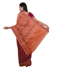 Maroon brown colour handwoven cotton saree