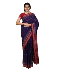 Indigo maroon colour handwoven cotton saree