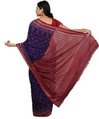Indigo maroon colour handwoven cotton saree