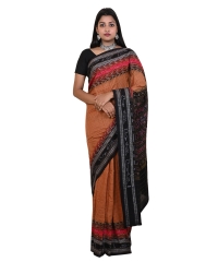 Brown,Red black colour handwoven cotton saree