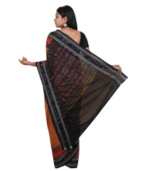 Brown,Red black colour handwoven cotton saree