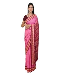 Pink maroon colour handwoven cotton saree