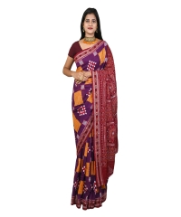 Purple maroon yellow colour handwoven cotton saree