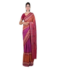 Pink brown colour handwoven cotton saree
