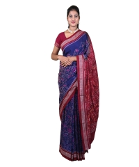 Navy blue maroon colour handwoven cotton saree