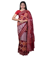 maroon gray colour handwoven cotton saree