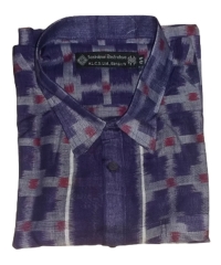 Blue colour handwoven cotton half shirt