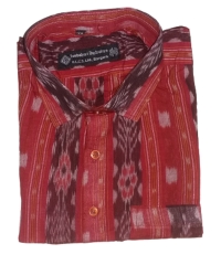 Red colour handwoven cotton half shirt
