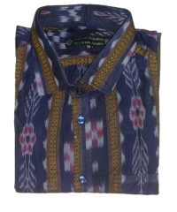 Blue colour handwoven cotton half shirt