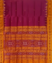 Darkpink yellow colour handwoven khandua silk saree