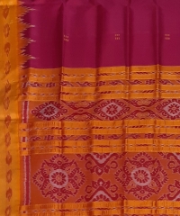 Darkpink yellow colour handwoven khandua silk saree