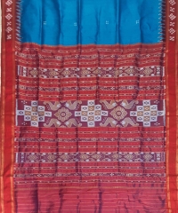 Sapphire blue maroon colour handwoven khandua silk saree