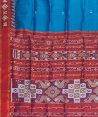 Sapphire blue maroon colour handwoven khandua silk saree