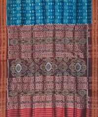 Sky blue red colour handwoven khandua silk saree