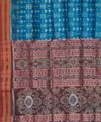 Sky blue red colour handwoven khandua silk saree