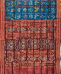 Sky blue red colour handwoven khandua silk saree
