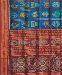 Sky blue red colour handwoven khandua silk saree