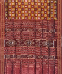 Yellow maroon colour handwoven khandua silk saree