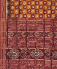 Yellow maroon colour handwoven khandua silk saree