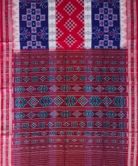 Blue red colour handwoven cotton saree