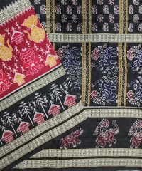 Maroon black colour traditional handwoven cotton saree