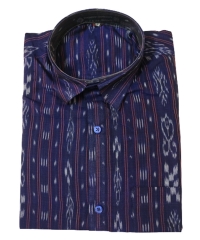 Navy blue colour handwoven cotton half shirt