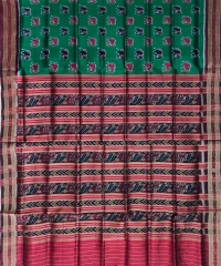 Darkgreen maroon colour handwoven khandua silk saree