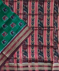 Darkgreen maroon colour handwoven khandua silk saree