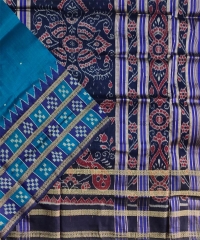 Cobalt blue colour handwoven khandua silk saree