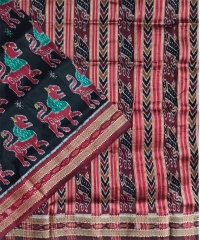 Black and maroon colour handwoven khandua silk saree