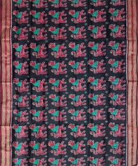 Black and maroon colour handwoven khandua silk saree