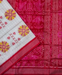 Red white colour handwoven silk saree