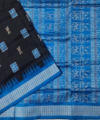 Black azure colour handwoven silk saree