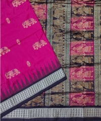 Pink black colour handwoven silk saree