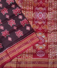 Dark maroon red colour handwoven silk saree