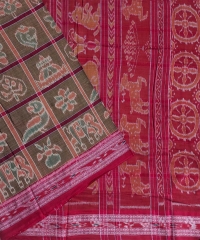 Olivebrown red colour handwoven cotton saree