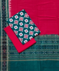 Green red colour handwoven cotton dress piece