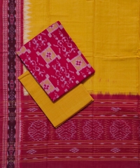 Red yellow colour handwoven cotton dress piece