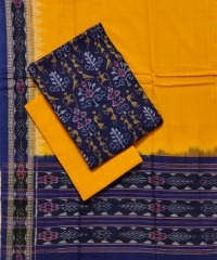 Navy blue yellow colour handwoven cotton suit piece