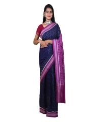 Navy blue magenta colour handwoven cotton saree