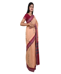 Beige maroon colour handwoven cotton saree