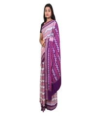 White purple colour handwoven cotton saree