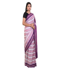 White purple colour handwoven cotton saree